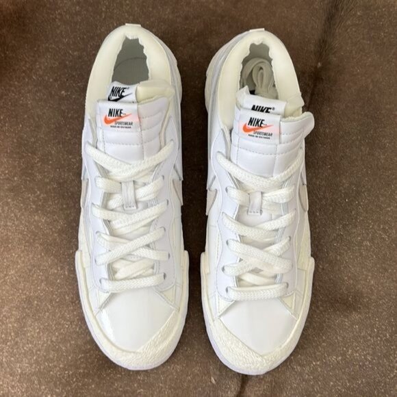 Sacai X Nike Blazer Low White Patent Two Tone Double Sneaker - Picture 6 of 15